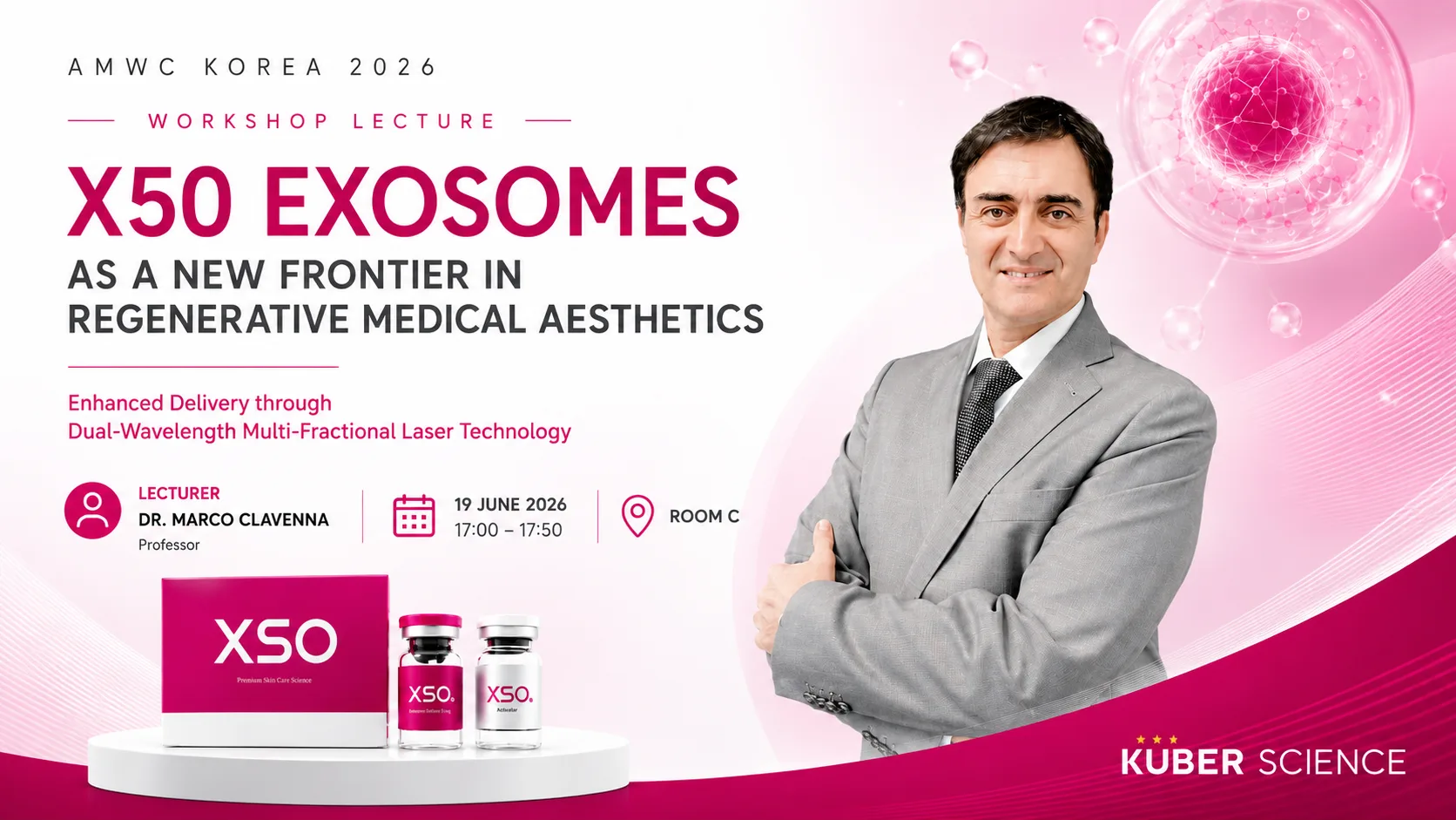 El Dr. Marco Clavenna presenta los exosomas X50 en AMWC Korea 2026
